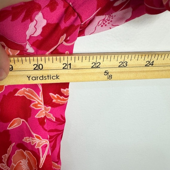 Pleione Blouse‎ Women L Pink Floral V-Neck Puff Sleeve Boho Coquette Romantic - Picture 4 of 6